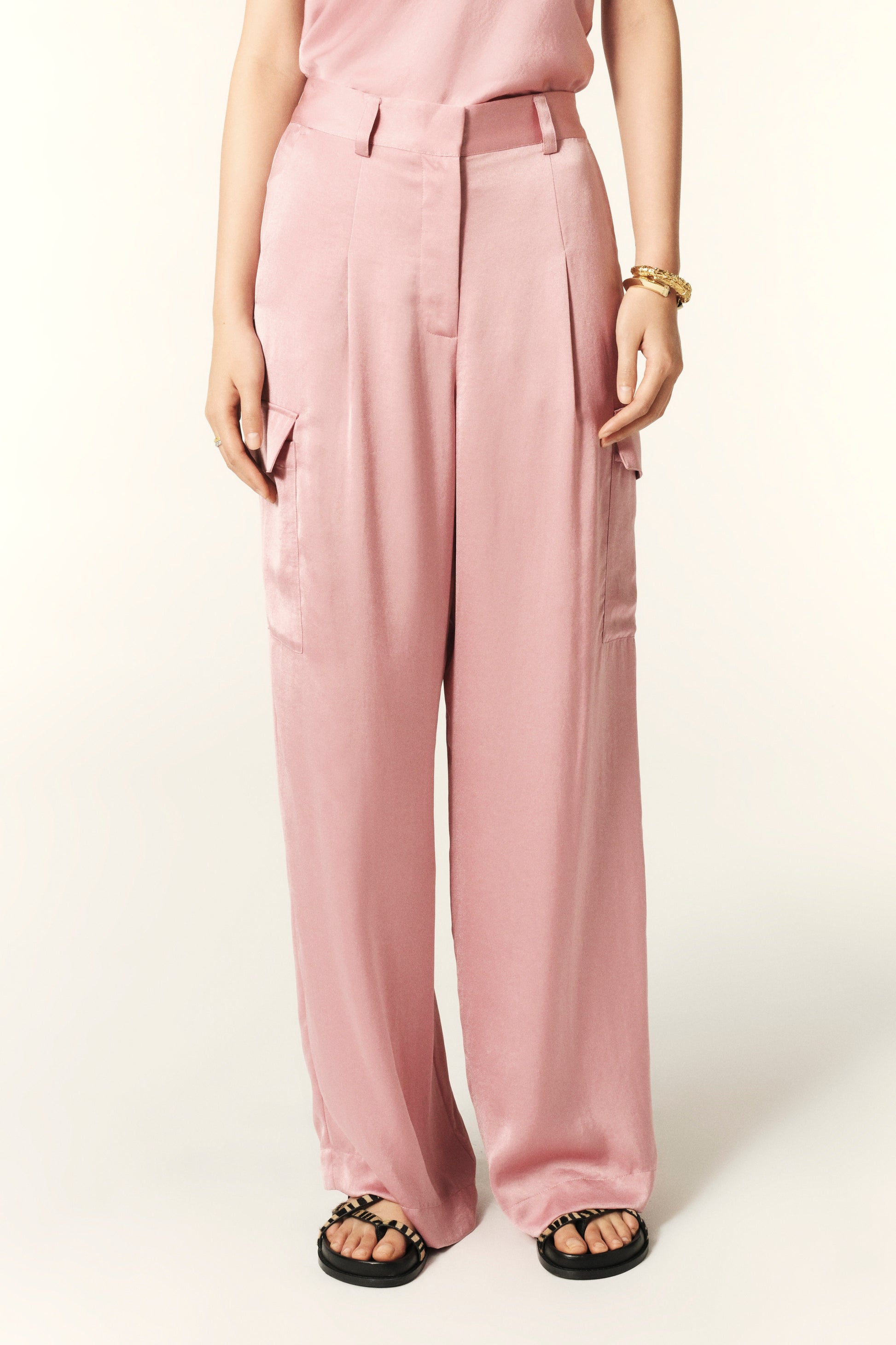 Super soft fluid pale pink cargo trousers