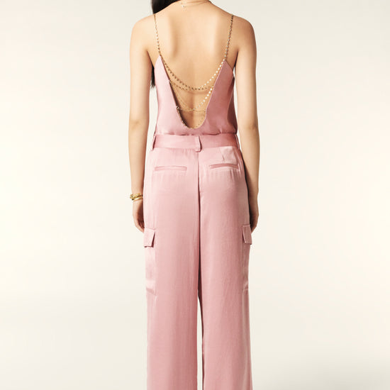 Super soft fluid pale pink cargo trousers