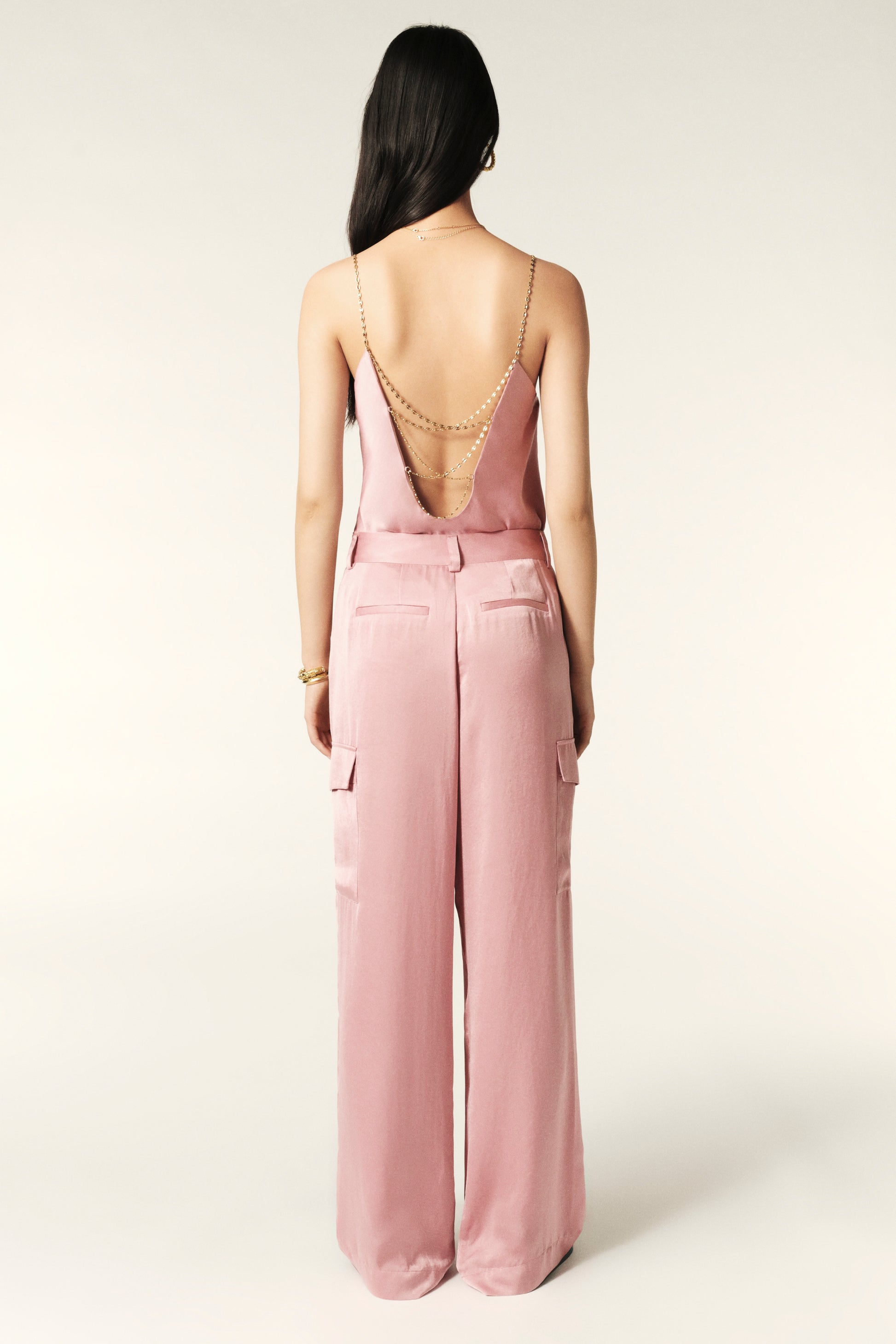 Super soft fluid pale pink cargo trousers