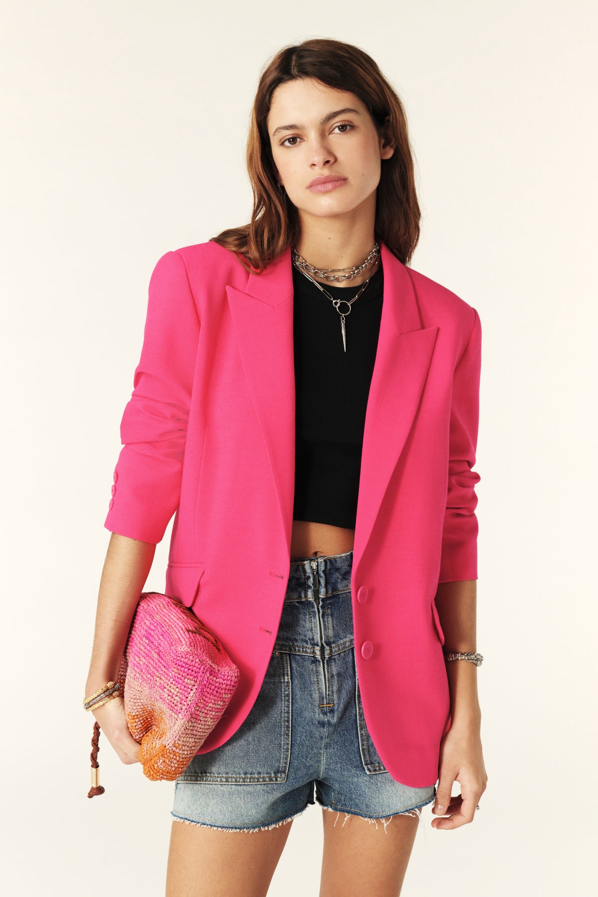 Bright pink slightly oversize blazer