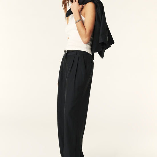 Navy blue smart trousers with front pleats