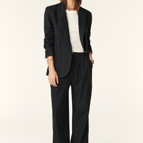 Navy blue smart trousers with front pleats