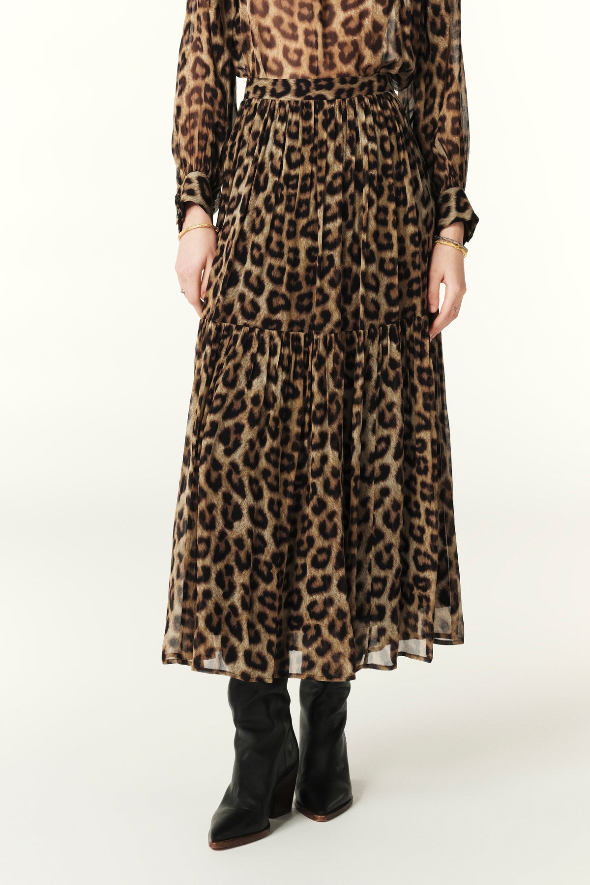 Maxi animal print floaty skirt with double tier
