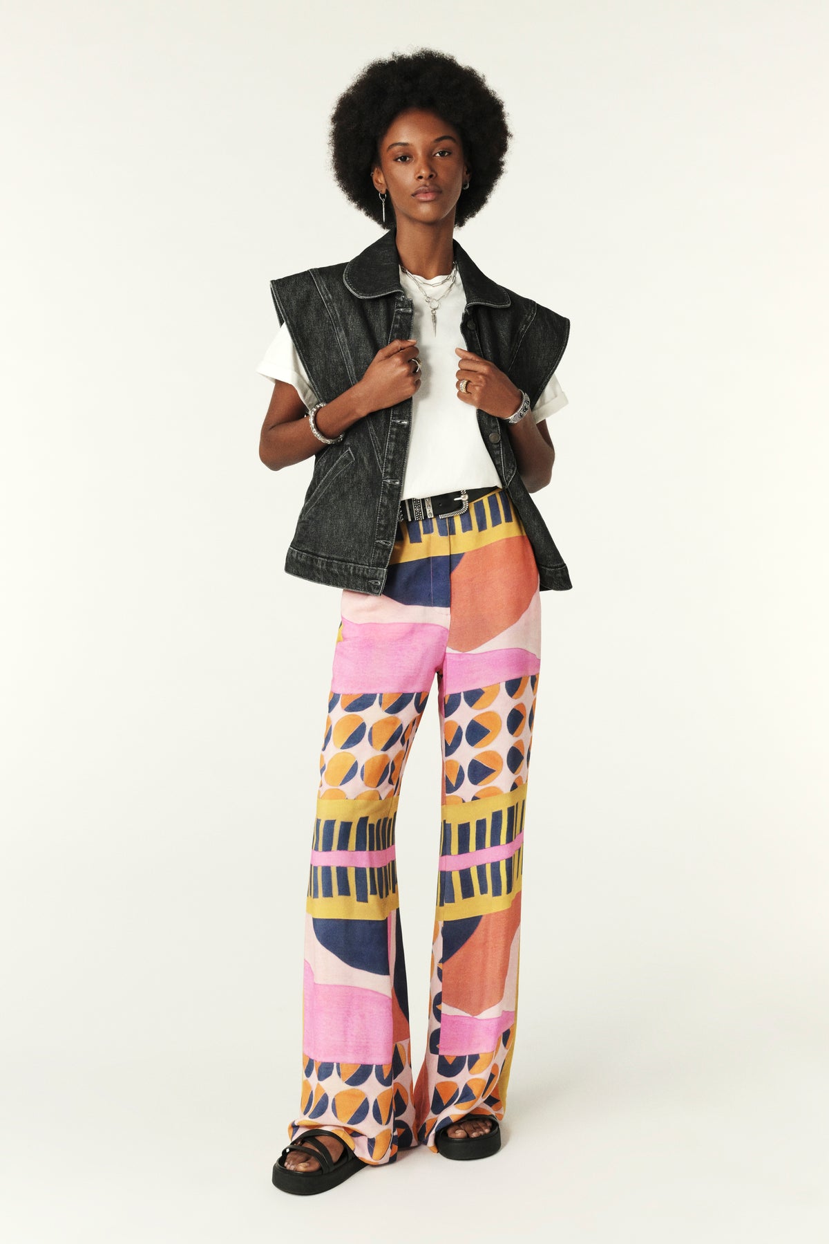 Wide leg graphic print trousers