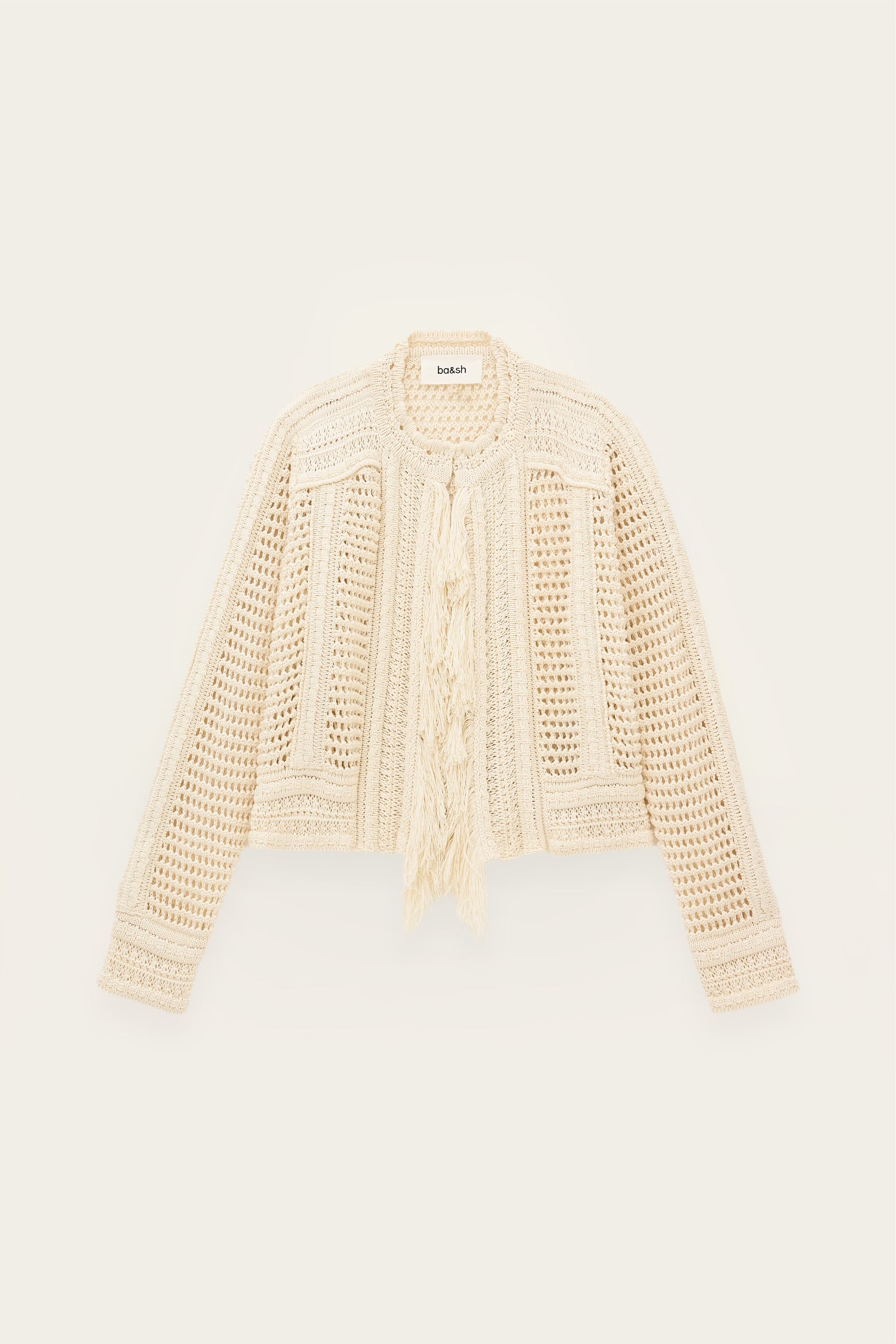 Beige knitted cardigan on a light beige background from bash