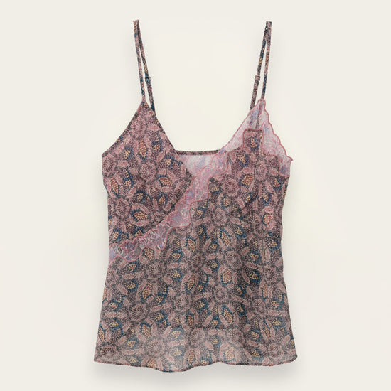 Spaghetti strap printed top with lace detail