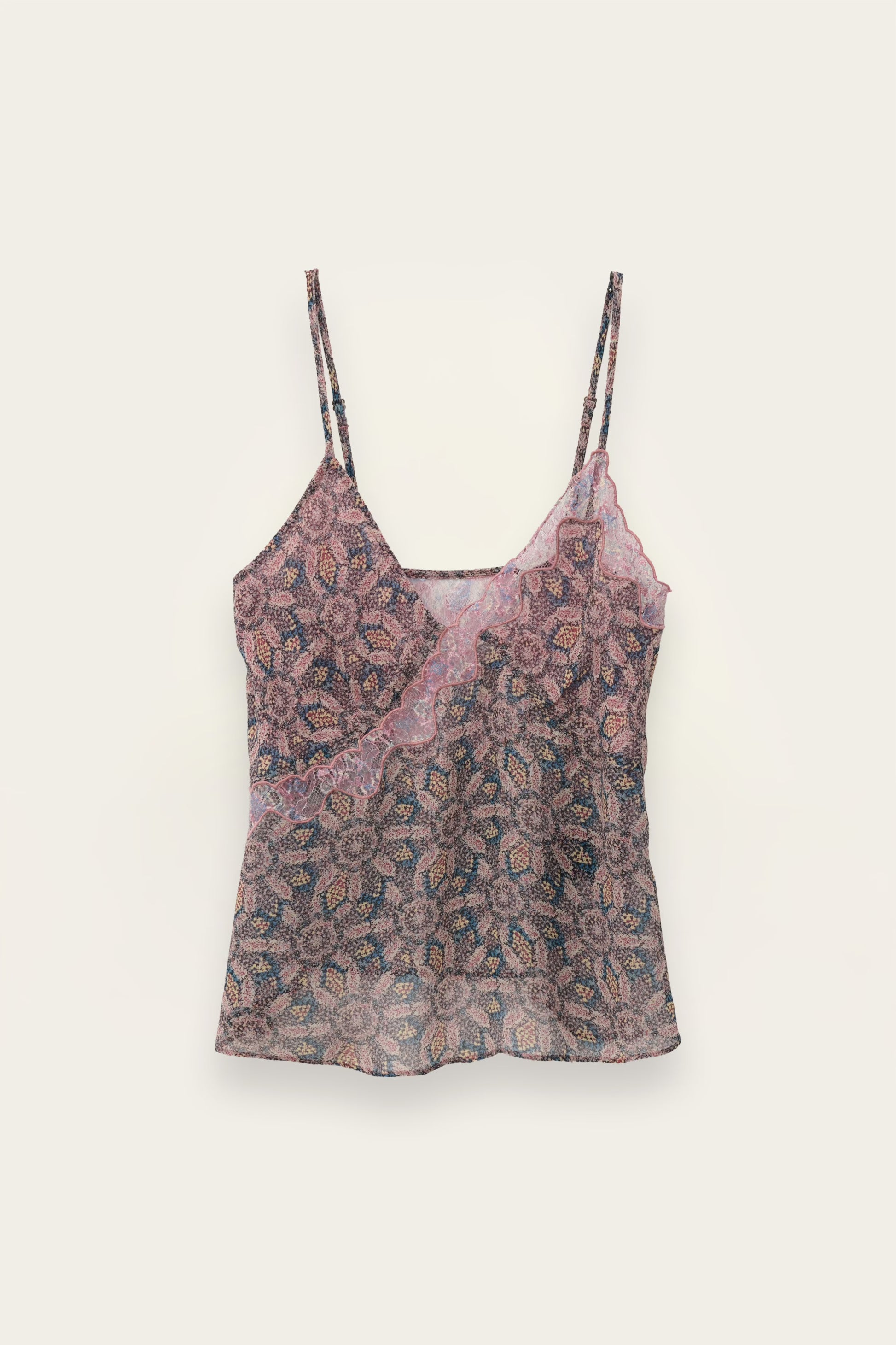 Spaghetti strap printed top with lace detail