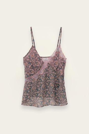 Spaghetti strap printed top with lace detail