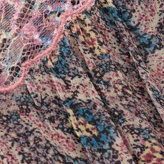 Close-up of a textured fabric with a multicolor pattern