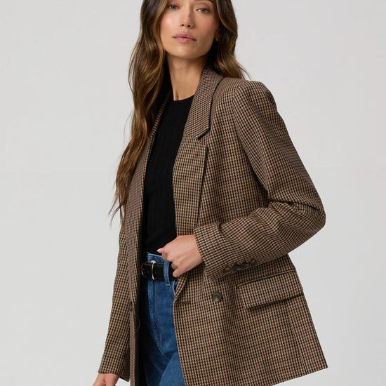 Dog tooth check double breasted long line blazer