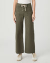khaki green wide leg trousers with cream drawstring tie from paige