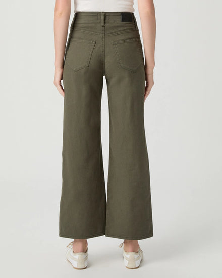 khaki green wide leg trousers with cream drawstring tie from paige rear