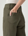 khaki green wide leg trousers with cream drawstring tie from paige close up