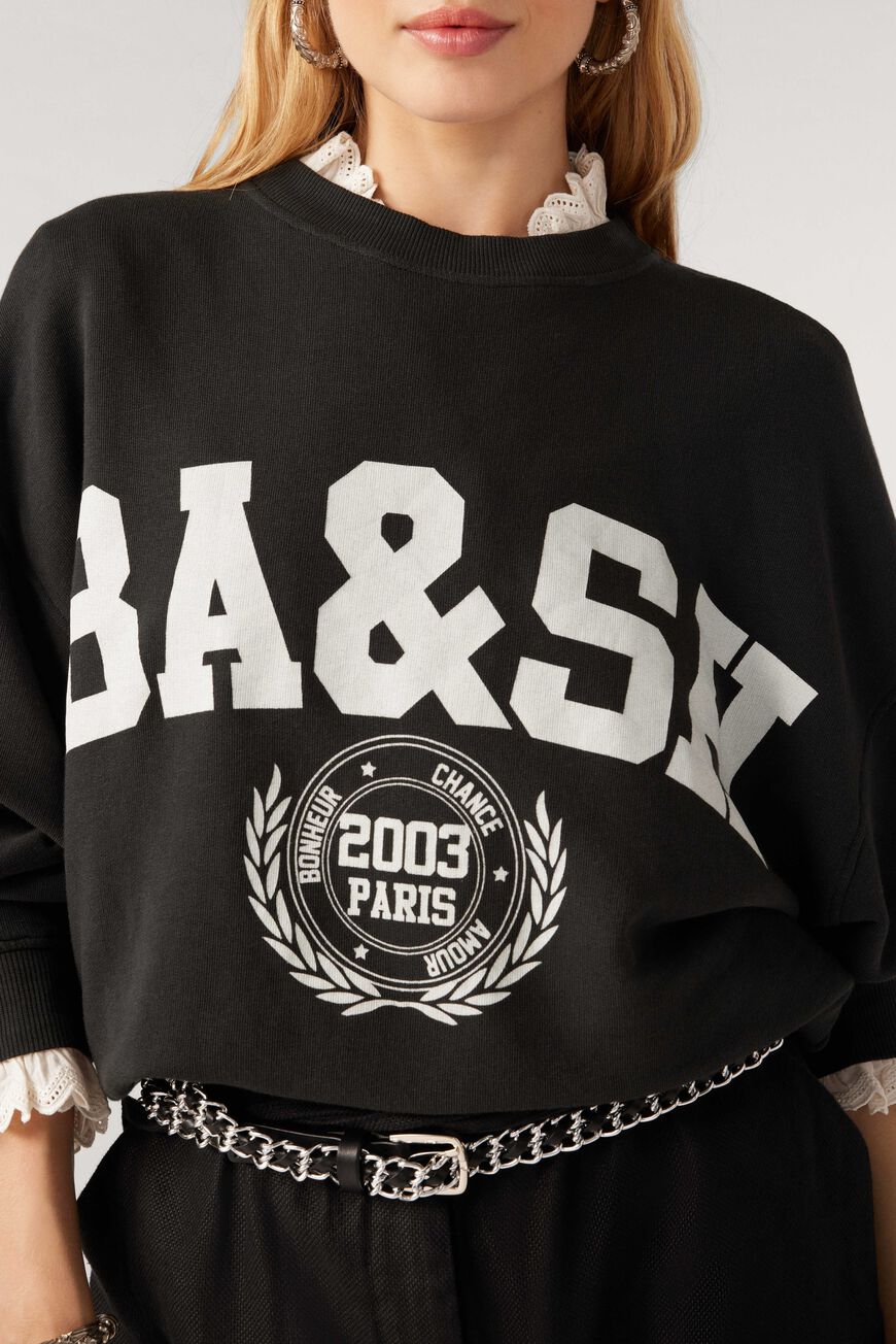 ba&sh slogan black sweatshirt with dropped shoulders
