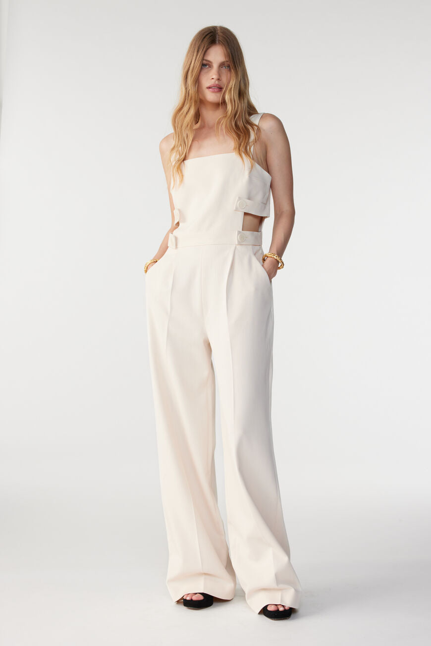 White jumpsuit with button sides 