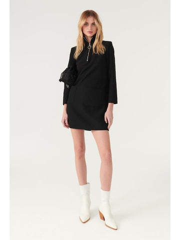 Zip neck black long sleeved structured short dress