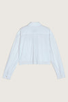 Cropped white shirt with single front patch pocket classic collar and long sleeves