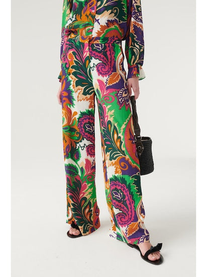 Bright pink purple green and orange wide leg trousers