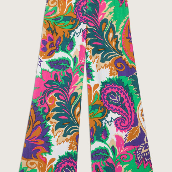 Bright pink purple green and orange wide leg trousers