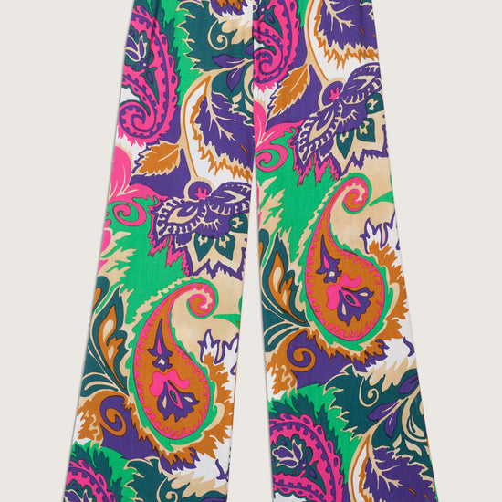 Bright pink purple green and orange wide leg trousers