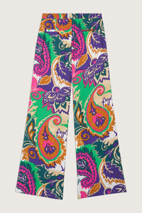 Bright pink purple green and orange wide leg trousers