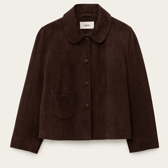 Brown jacket with a collar on a beige background