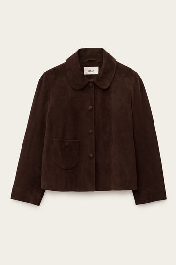 Brown jacket with a collar on a beige background