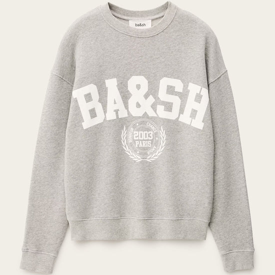 grey sweatshirt with white graphic