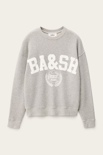 grey sweatshirt with white graphic