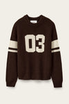 brown cashmere round neck sweater with 03 on front