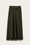 Green satin slip skirt with lace details from ba&sh