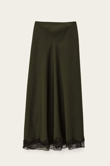 Green satin slip skirt with lace details from ba&sh