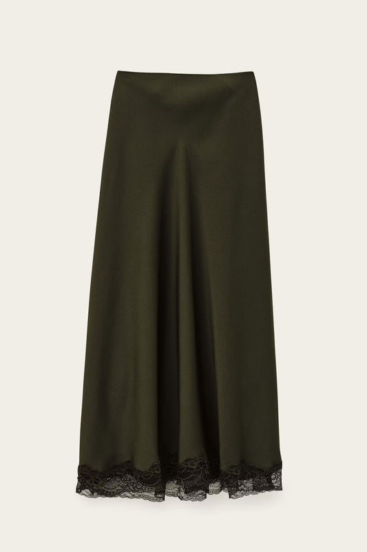 Green satin slip skirt with lace details from ba&sh