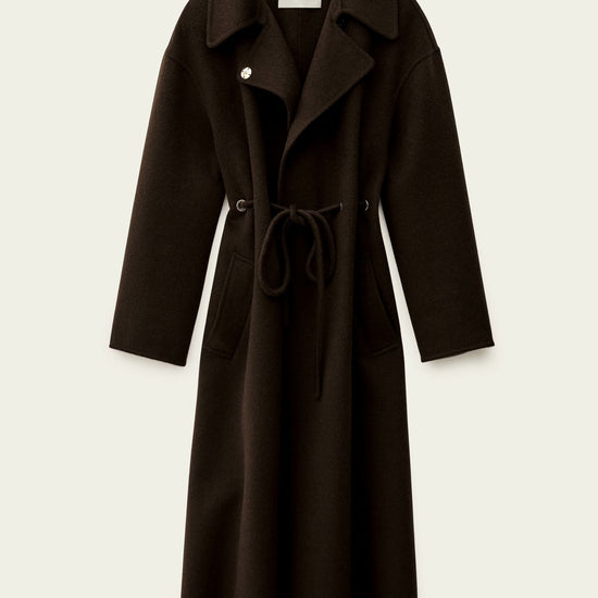 Brown wool coat with tie belt