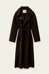 Brown wool coat with tie belt