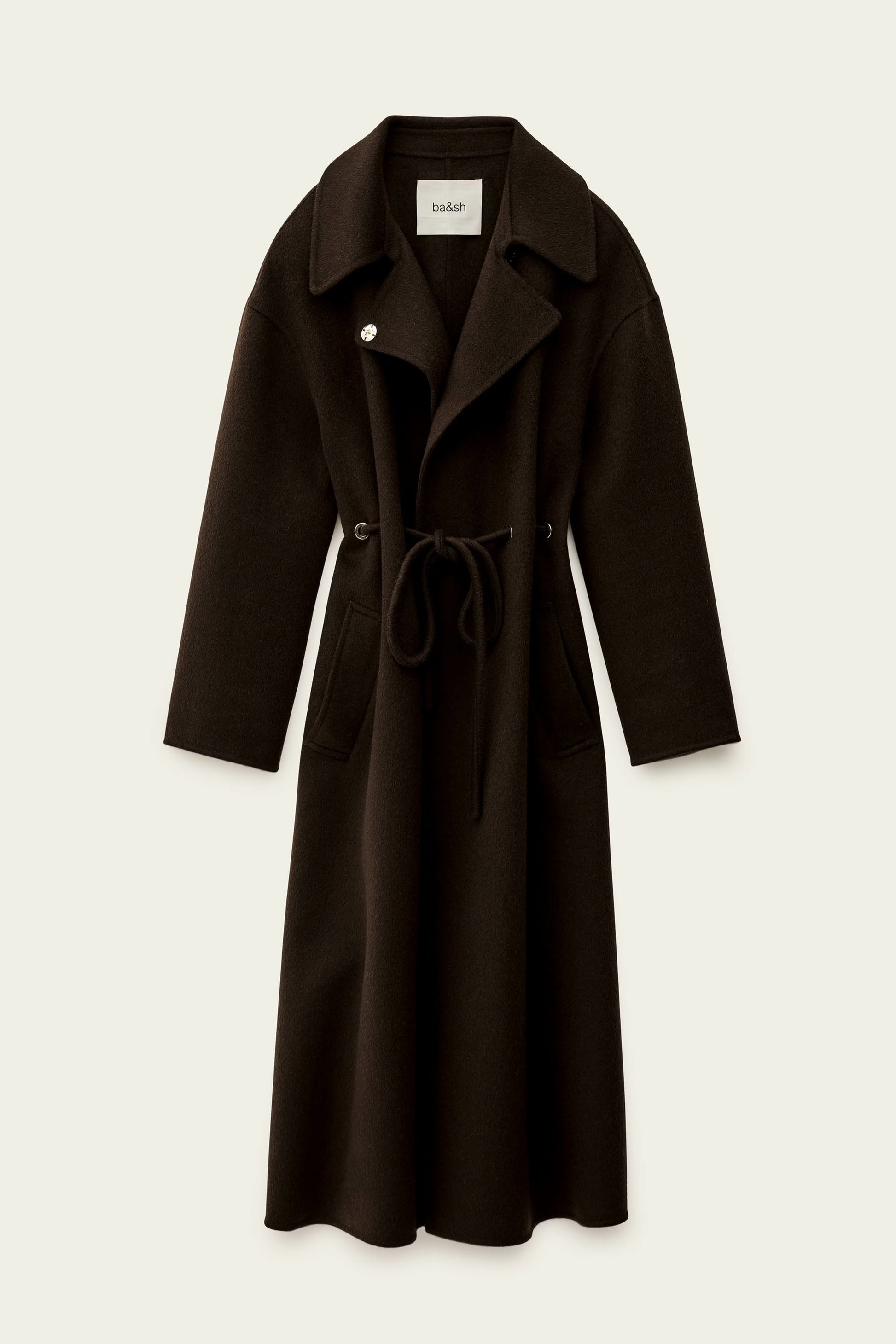 Brown wool coat with tie belt