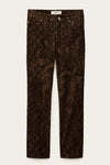 Brown snake print pants on a white background