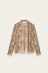 Blue and brown paisley shirt on a white background