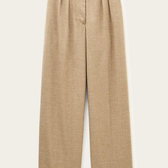 Beige tailored trousers on a white background