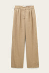 Beige tailored trousers on a white background