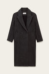 Grey pinstripe wool coat on a white background