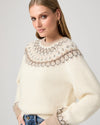 round neck ivory jumper with fairisle pattern along the neckline and cuffs from paige model shot