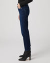 blue ankle length straight leg jeans from paige side view