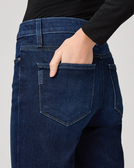blue ankle length straight leg jeans from paige close up