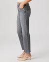 Side view of straight leg grey denim from Paige