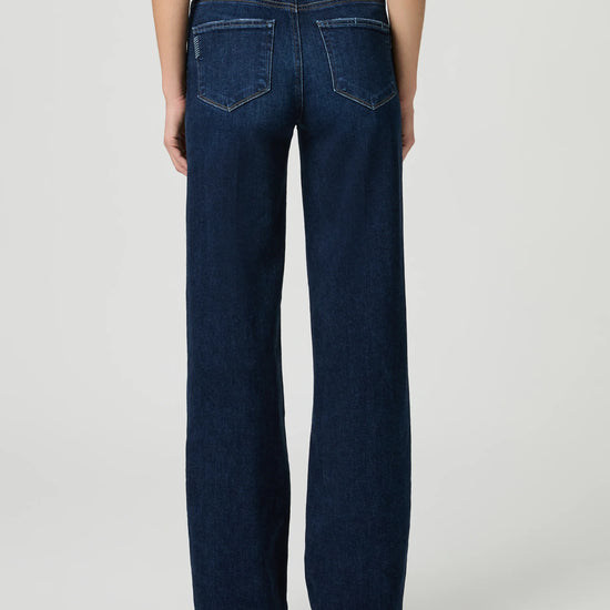 Person wearing blue jeans on a plain background rear view from paige