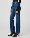mid blue straight leg jeans worn with black long sleeve tee