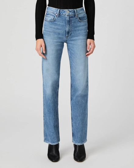 light blue straight leg jeans with high rise