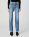 light blue straight leg jeans with high rise