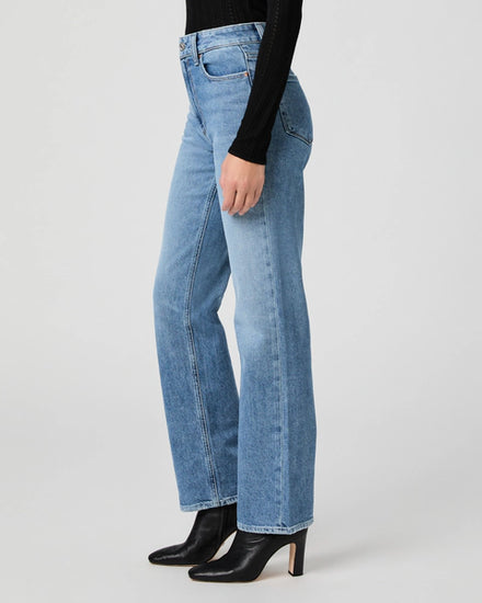 light blue straight leg jeans with high rise side view